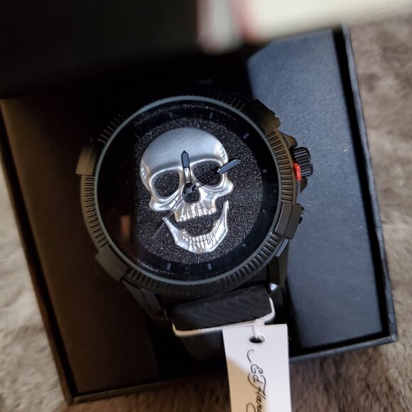 Ed Hardy Men’s Skull Watch With Adjustable Black Band NWT - Picture 2 of 8